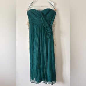 Amsale Silk Gown Emerald Green Strapless Long Dress Bridesmaid Wedding